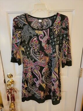 VENUS Black Paisley-Print Scoop Neck Dress with Pink & Yellow Accents